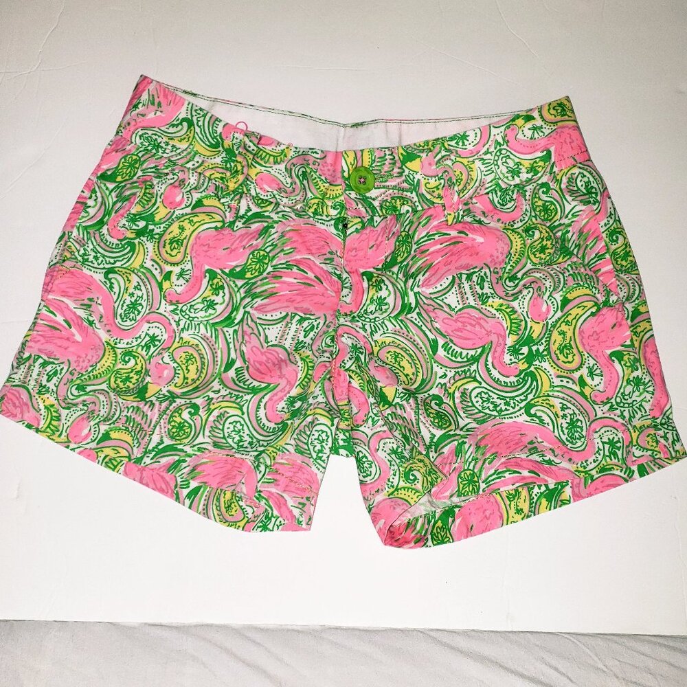 Lilly Pulitzer Callahan Shorts Size 00 Pink Green Flamingos Hot Wings Resort
